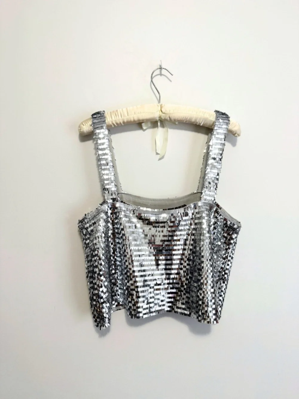 Zara Silver Disco Crop Tank Top L - Picture 3 of 4